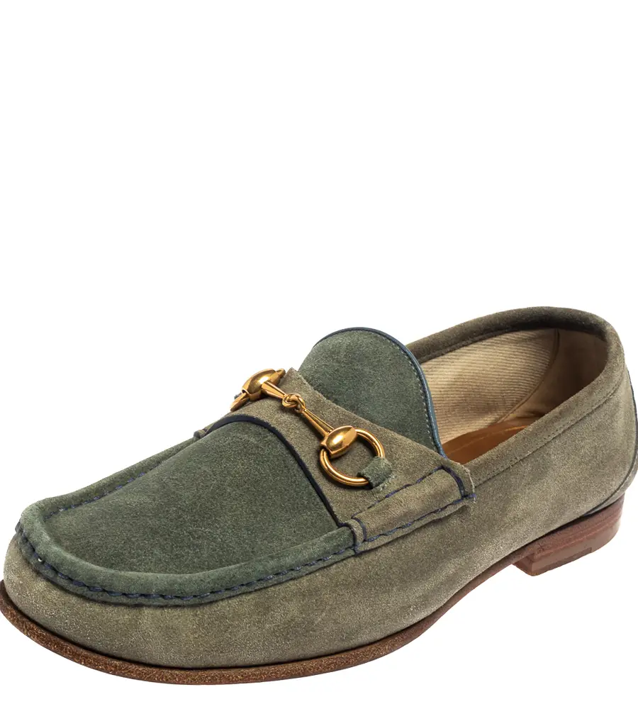 Gucci Blue/Grey Suede Horsebit  Slip on Loafers Size 42