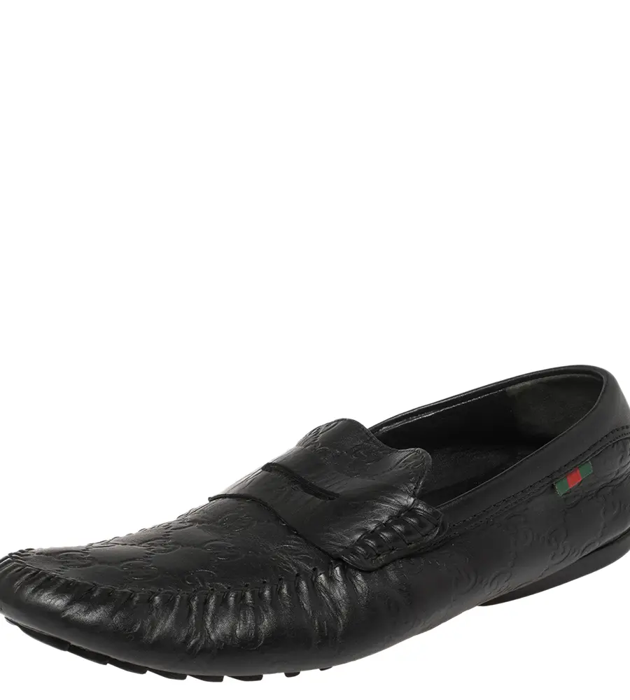 Gucci Black Guccissima Leather Penny Slip On Loafers Size 41.5