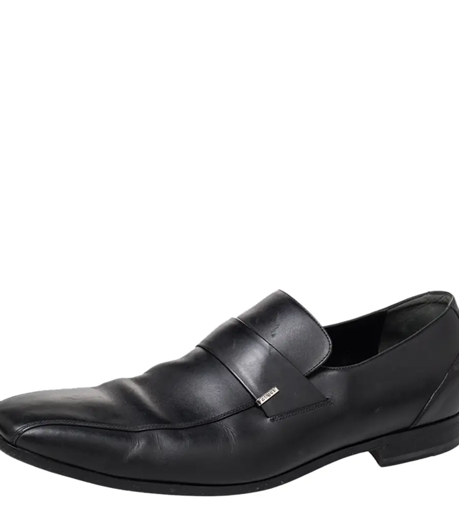 Gucci Black Leather Slip On Loafers Size 45
