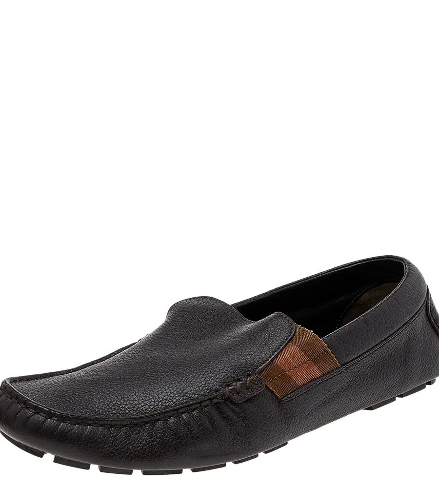 Gucci Brown Leather Web Slip On Loafers Size 41.5