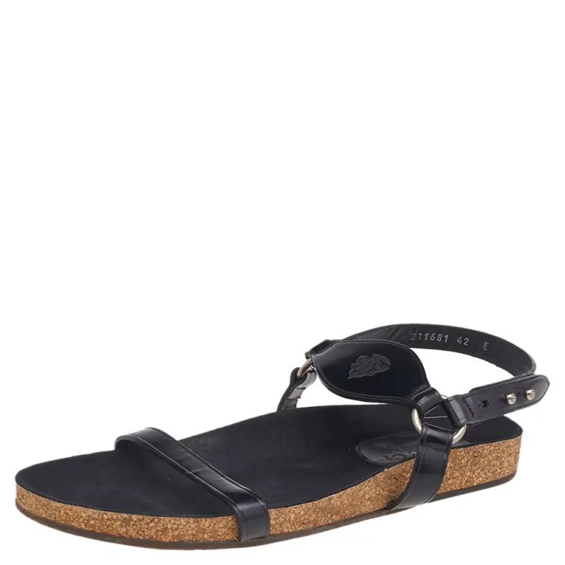 Gucci Black Leather Hysteria Flat Sandals Size 42