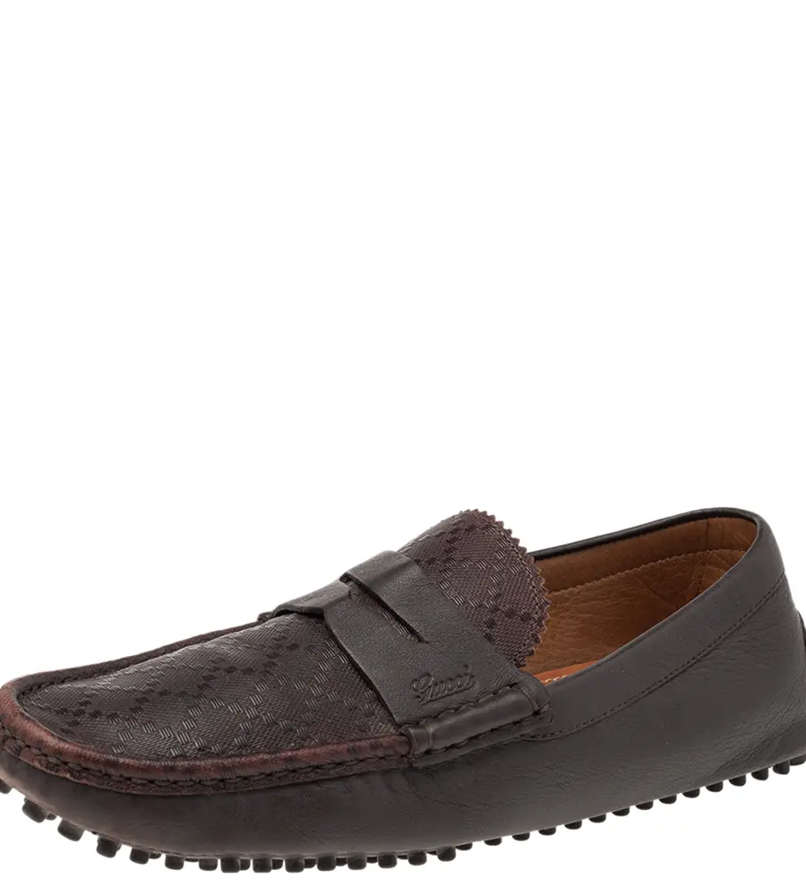 Gucci Brown Diamante Leather Leather Penny Slip On Loafers Size 41
