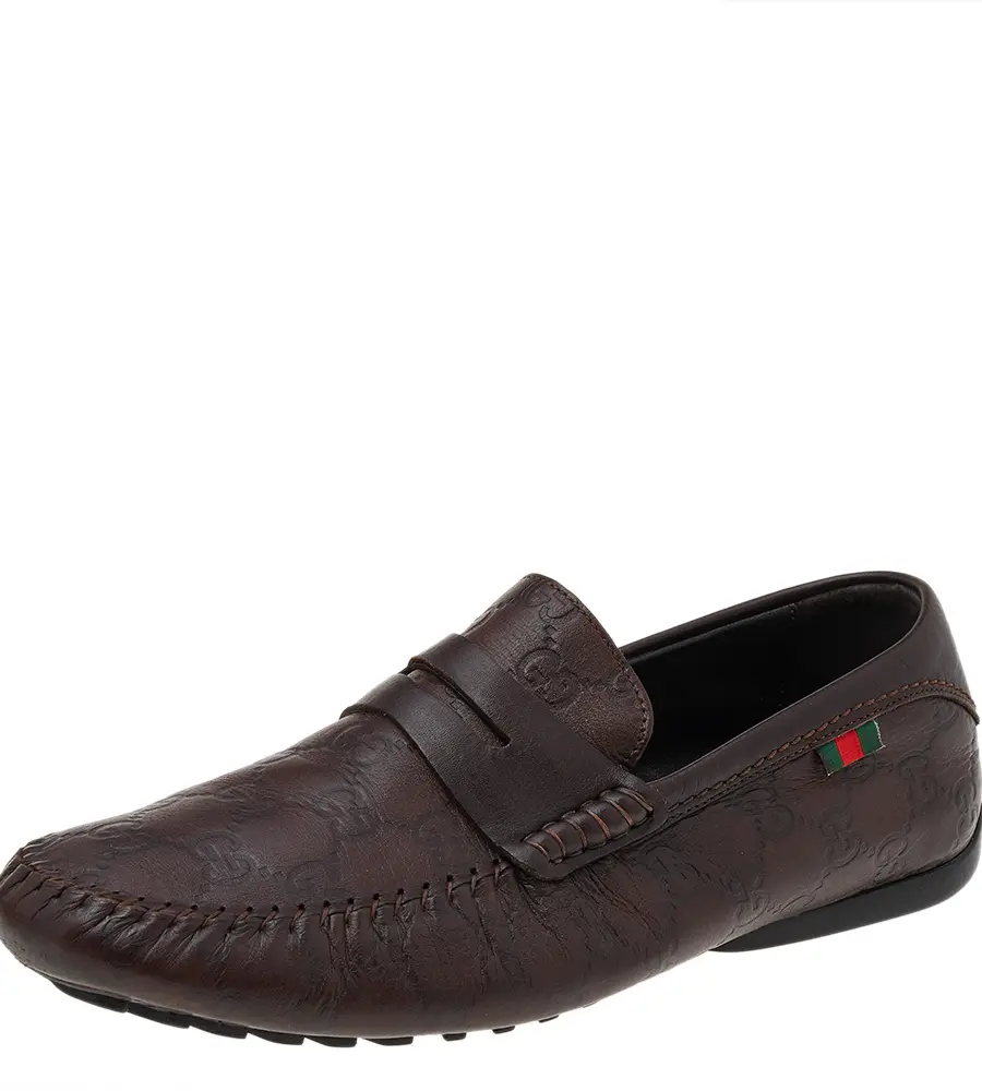 Gucci Brown Guccissima Leather Slip On Penny Loafers Size 40.5