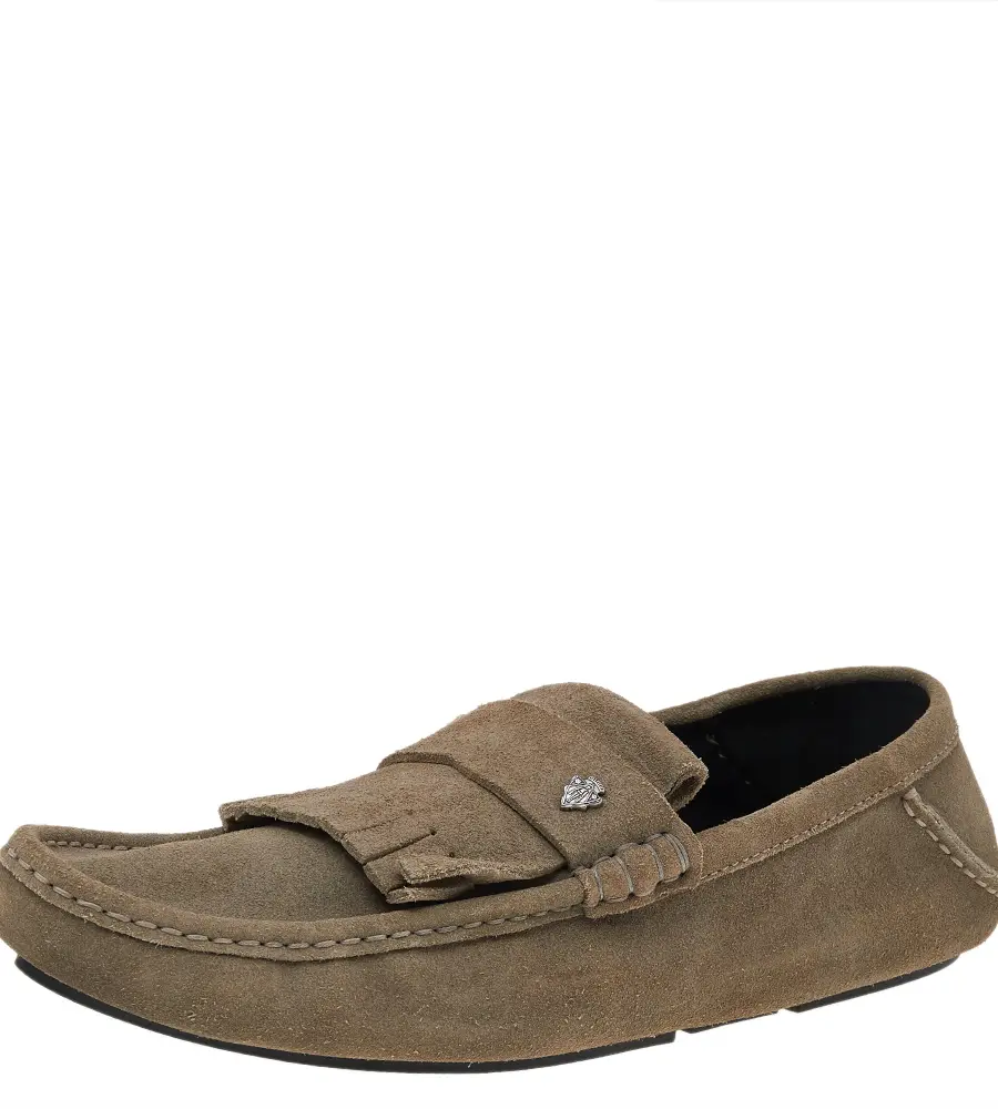 Gucci Grey Suede Fringe Slip On Loafers Size 43.1