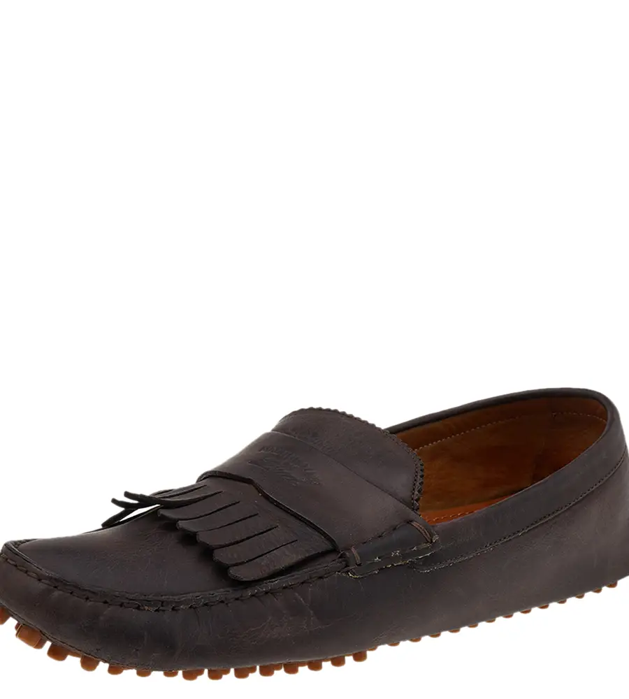 Gucci Brown Leather Slip on Loafers Size 43.5