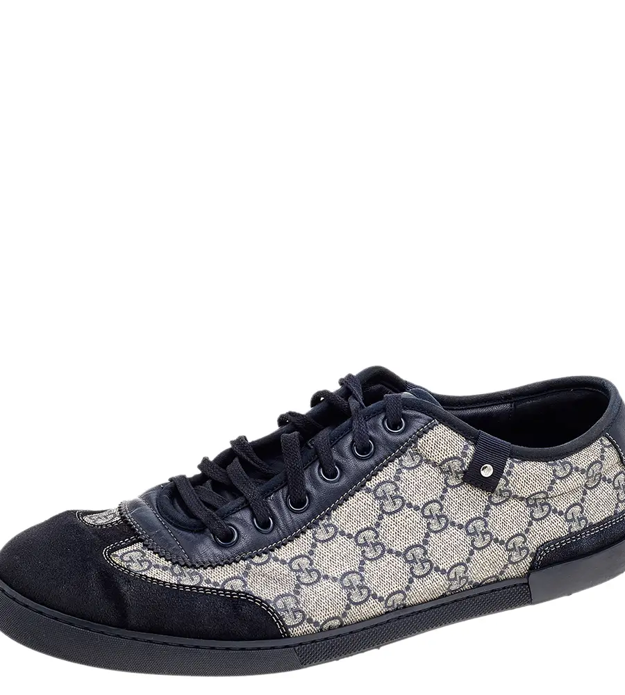 Gucci Beige/Black Coated Canvas And Leather Low Top Sneakers Size 44