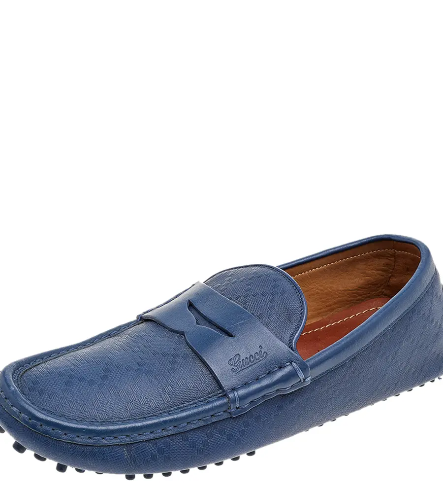 Gucci Blue Leather Slip On Loafers Size 40.5
