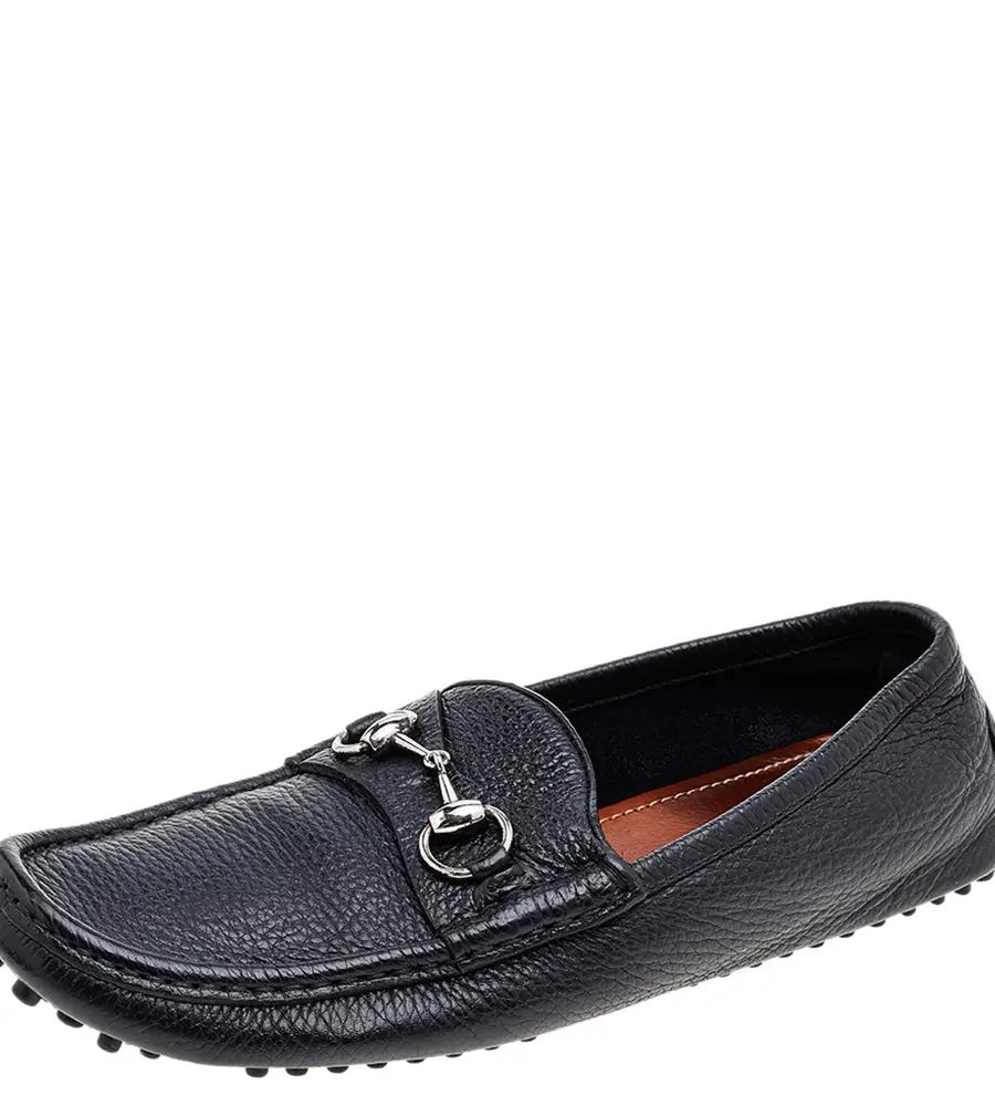 Gucci Black Leather Horsebit Slip On Loafers Size 41