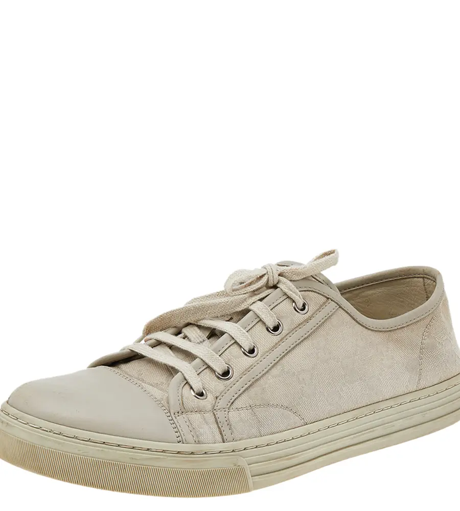 Gucci Off-white Leather And GG Canvas Low Top Sneakers Size 43