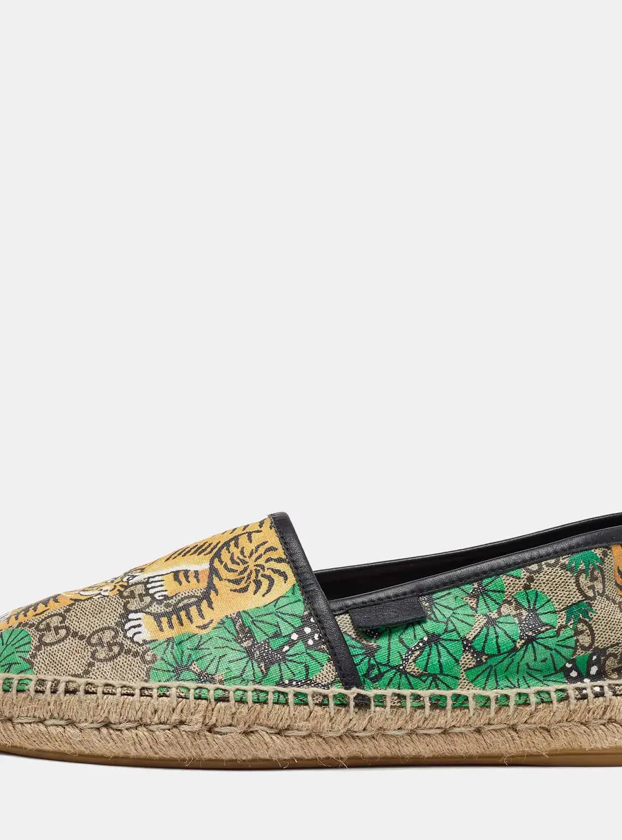 Gucci Multicolor Bengal Tiger Print Supreme Canvas and Leather Pilar Espadrille Loafers Size 40.5