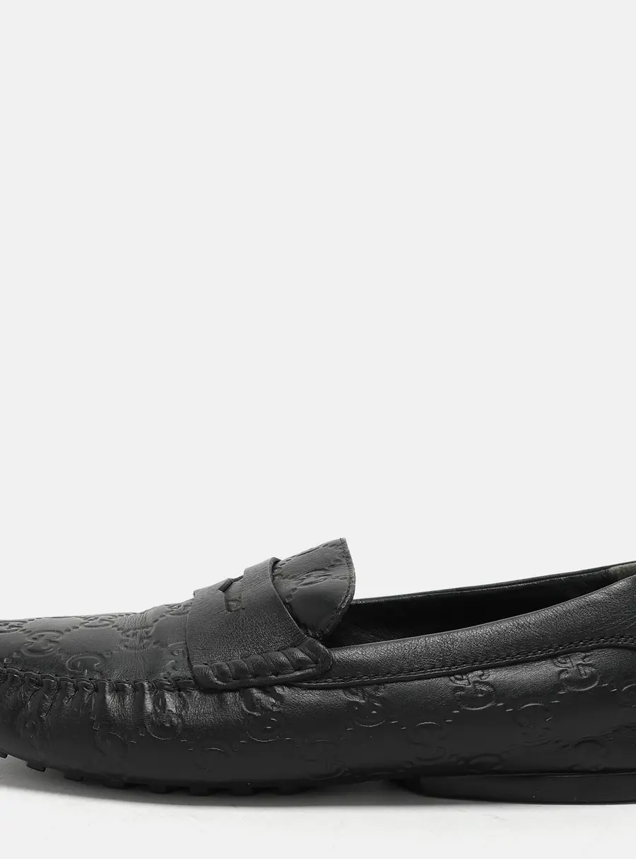 Gucci Black Guccissima Leather Penny Loafers Size 40.5