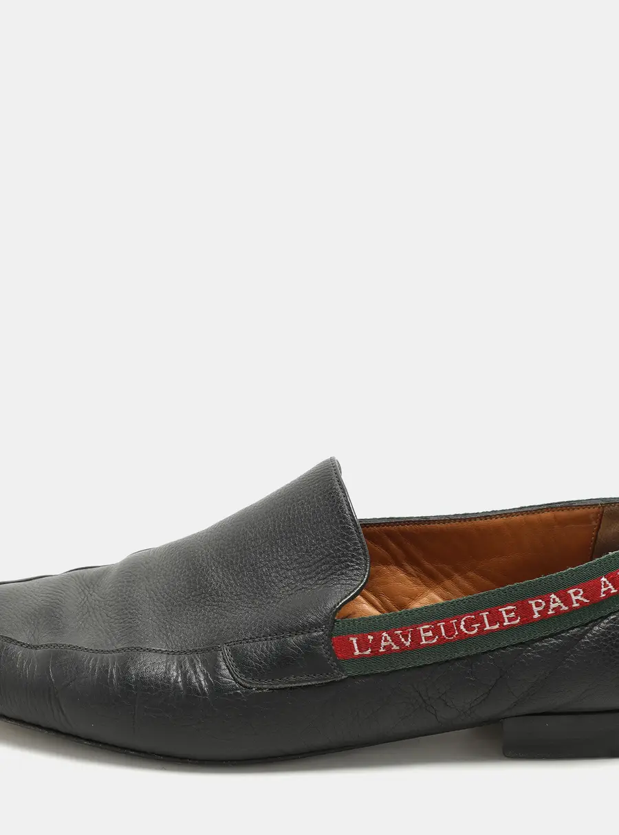 Gucci Black Leather L'Aveugle Par Amour Penny Loafers Size 42.5