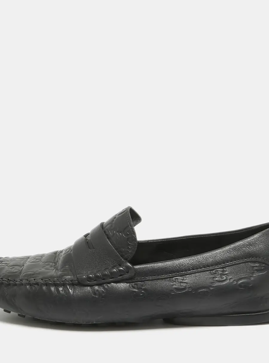Gucci Black Guccissima Leather Penny Slip On Loafers Size 42.5