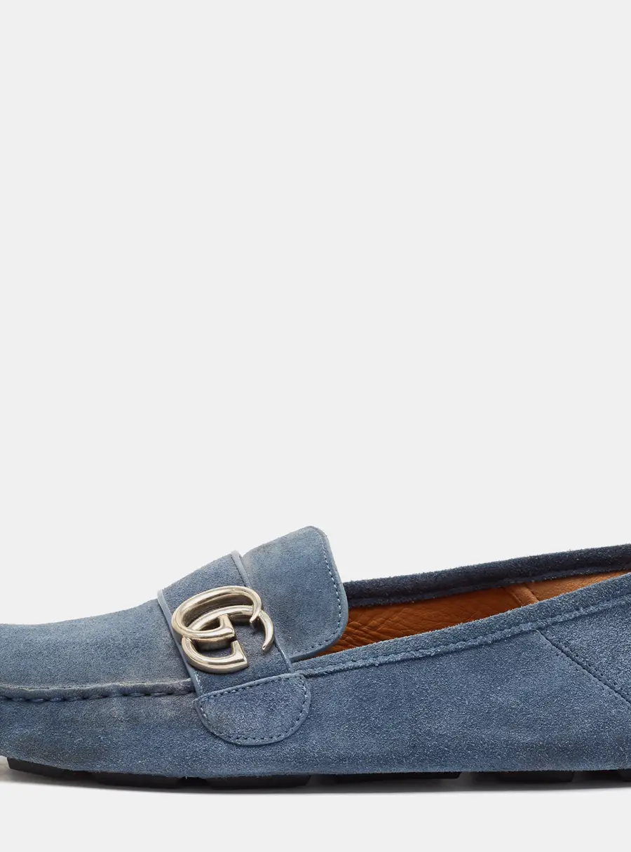 Gucci Blue Suede Double G Slip On Loafers Size 41