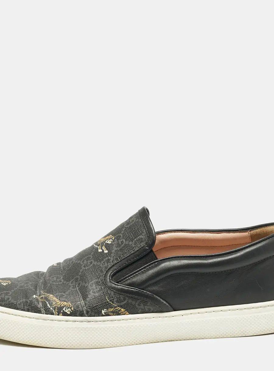 Gucci Black GG Supreme Canvas Tiger Print Dublin Sneakers Size 43