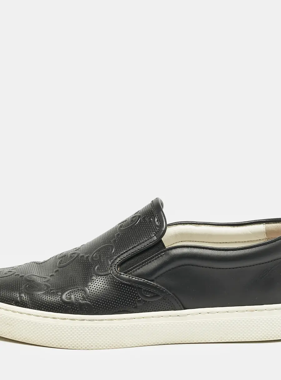 Gucci Black GG Embossed Leather Slip On Sneakers Size 42.5