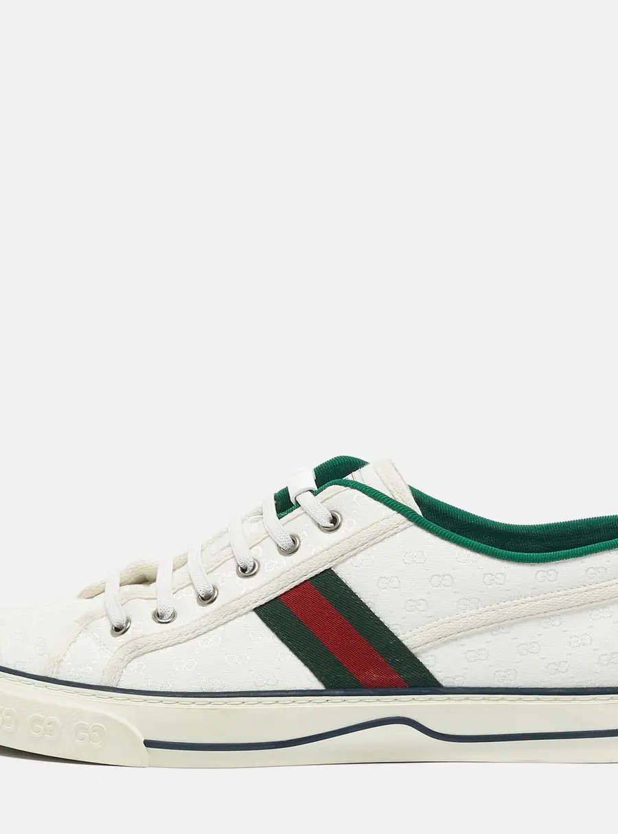 Gucci White Mini GG Jacquard Fabric Tennis 1977 Low Top Sneakers Size 43