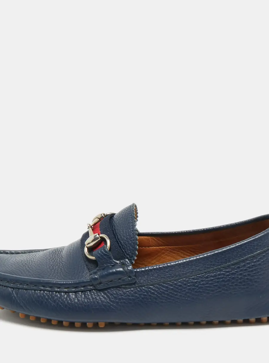Gucci Navy Blue Leather Horsebit Loafers Size 40