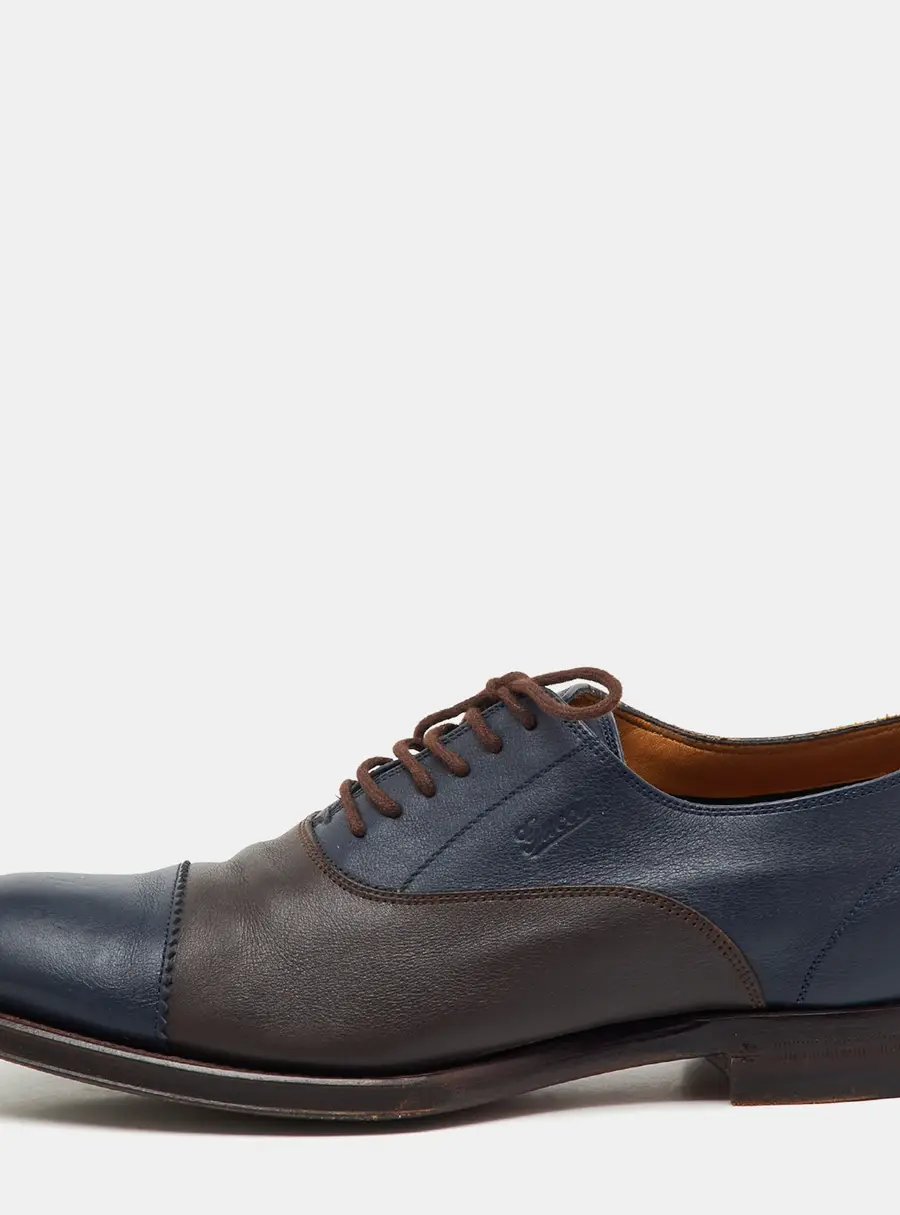 Gucci Navy Blue/Dark Brown Leather Lace Up Oxfords Size 41