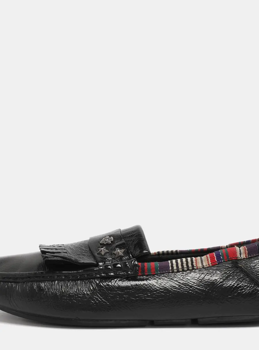 Gucci Black Patent Leather Hysteria Fringe Loafers Size 43.5