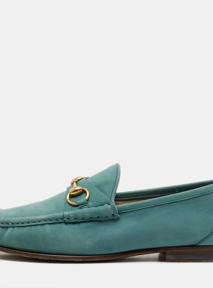 Gucci Sea Green Nubuck Leather 1953 Horsebit Slip On Loafers Size 41