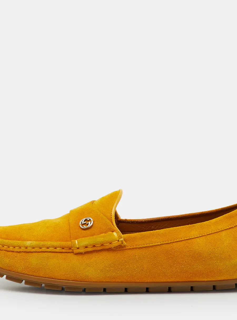 Gucci Yellow Suede Interlocking G Slip On Driving Loafers Size 41.5