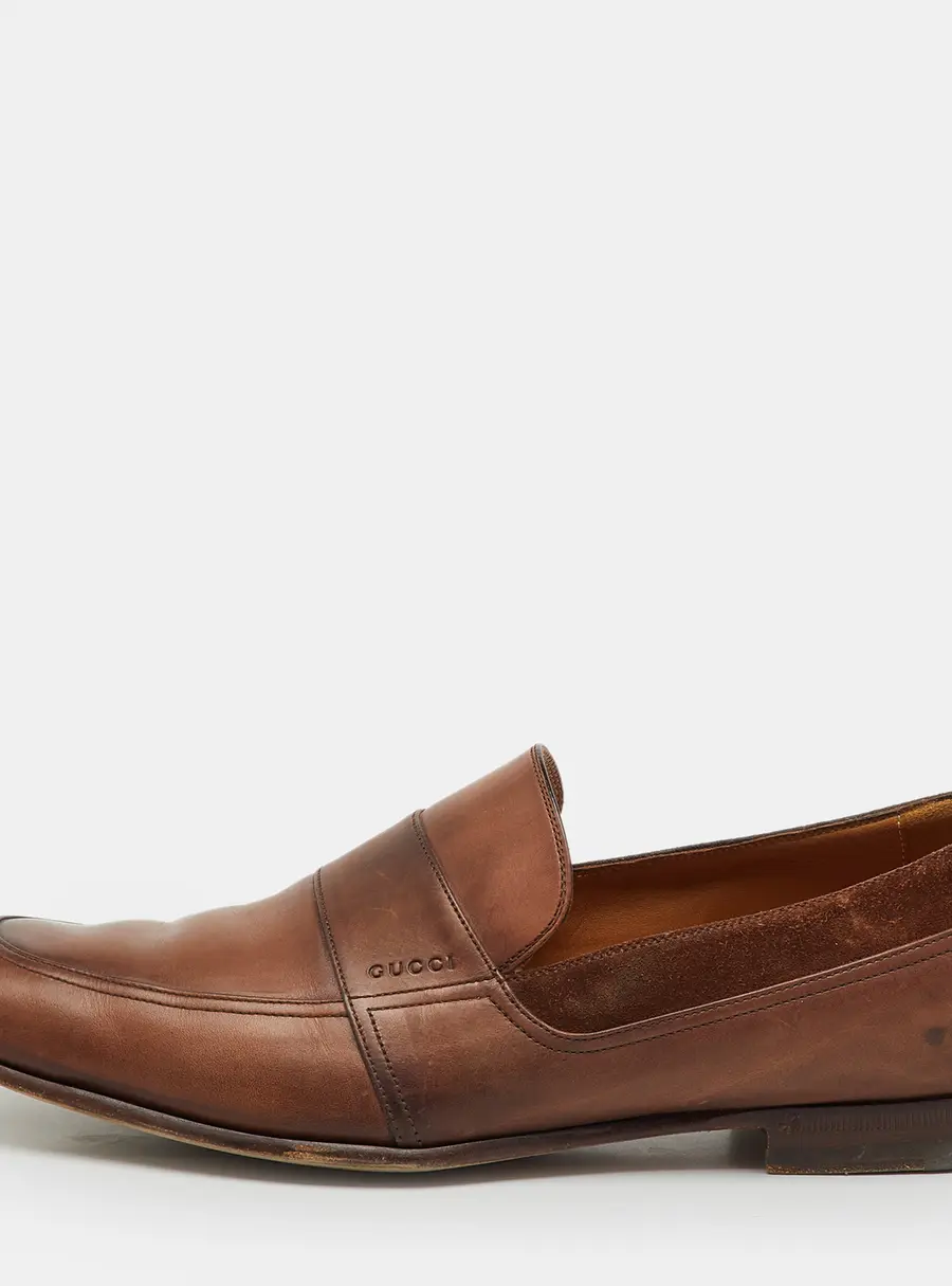 Gucci Brown Leather and Suede Slip On Penny Loafers Size 41