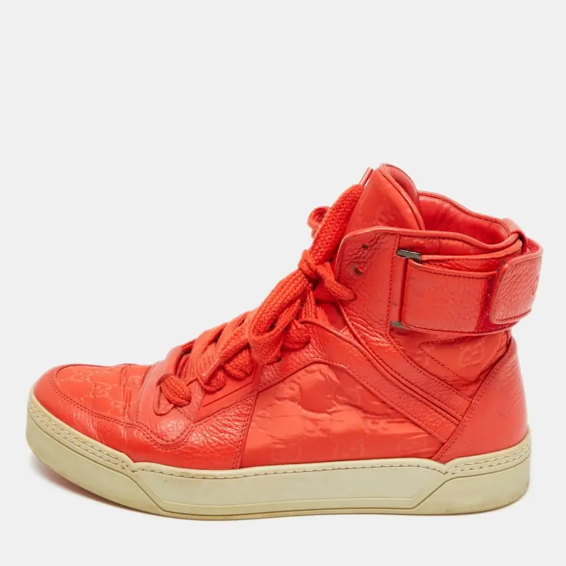Gucci Guccissima Size 43.5 Red GG Nylon and Leather High Top Sneakers