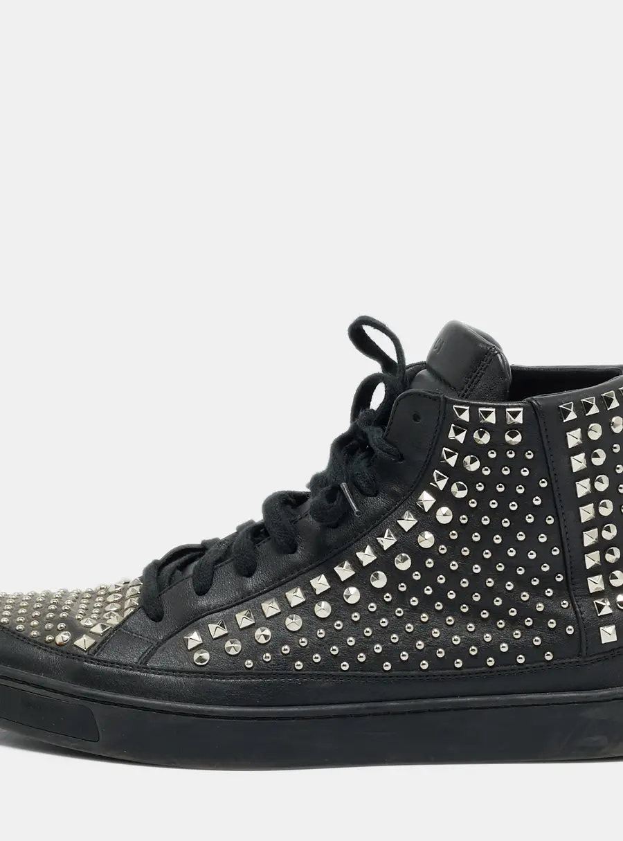 Gucci Studded Size 43.5 Black Leather High Top Sneakers