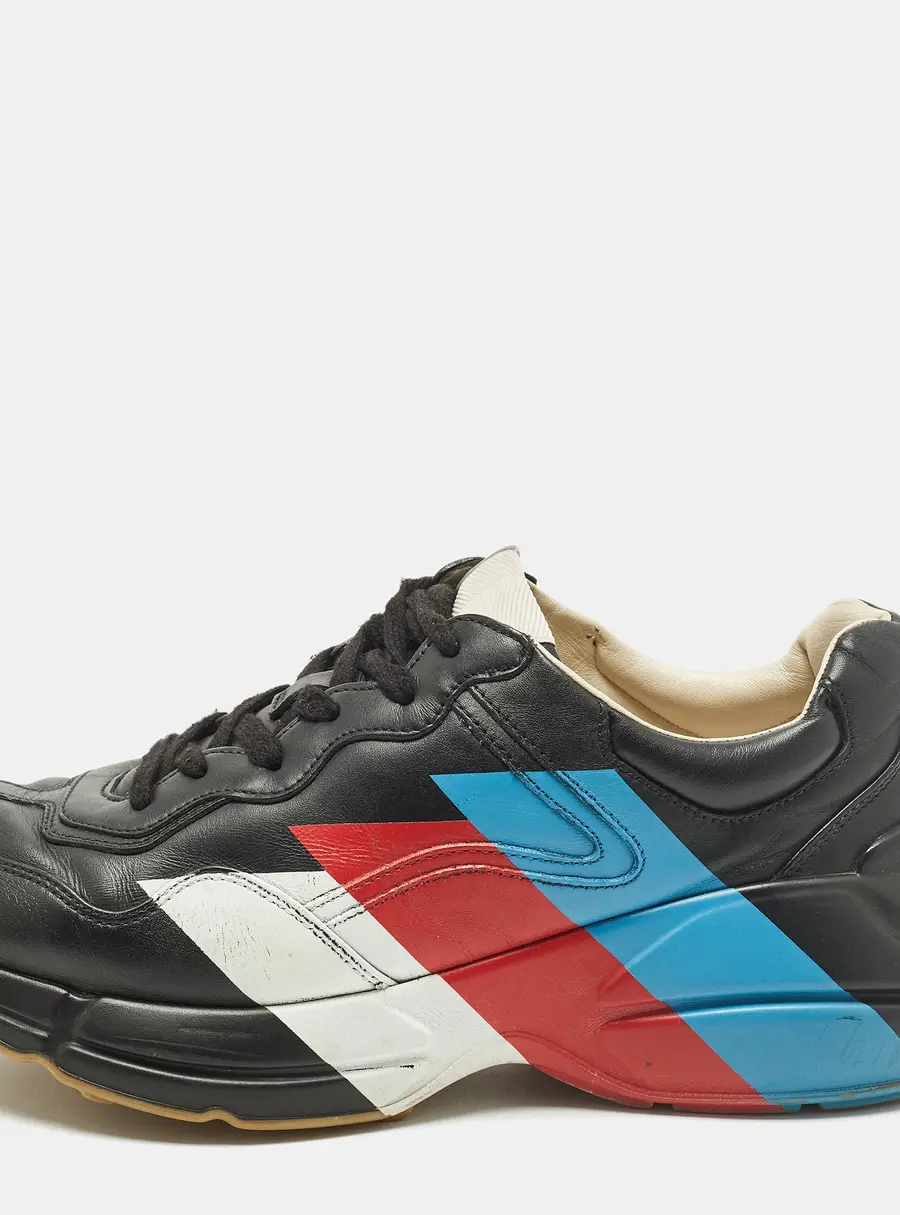 Gucci Rhyton Size 41 Black Leather Low Top Sneakers