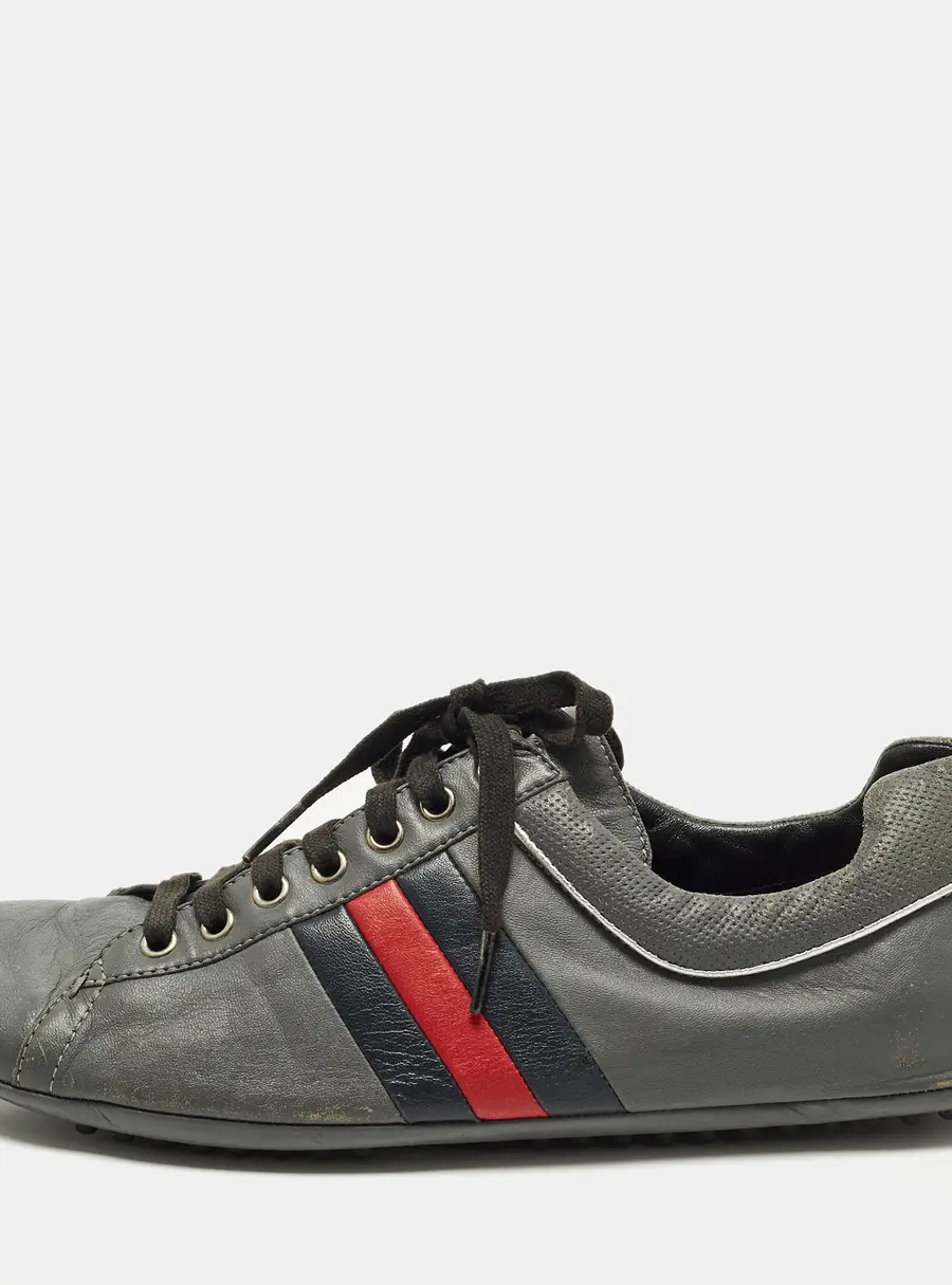 Gucci GG Web Size 43 Grey Leather Driver Low Top Sneakers