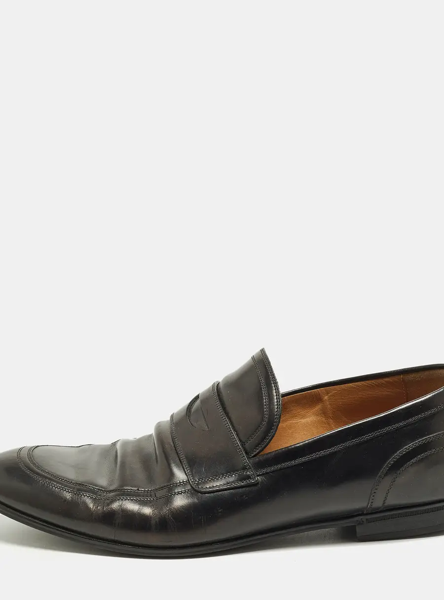 Gucci GG Web Size 43.5 Black Leather Slip On Loafers