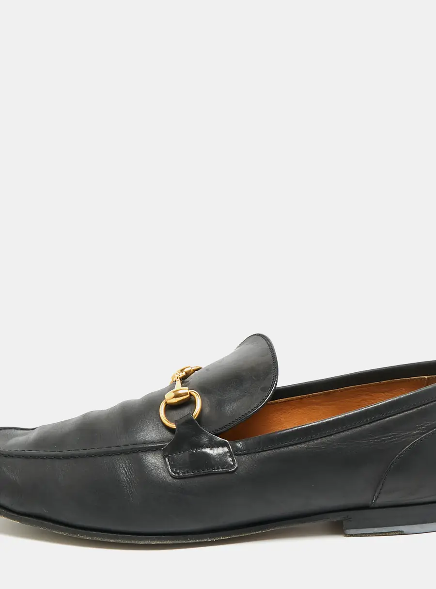 Gucci Jordaan Size 44.5 Black Leather Horsebit Slip On Loafers