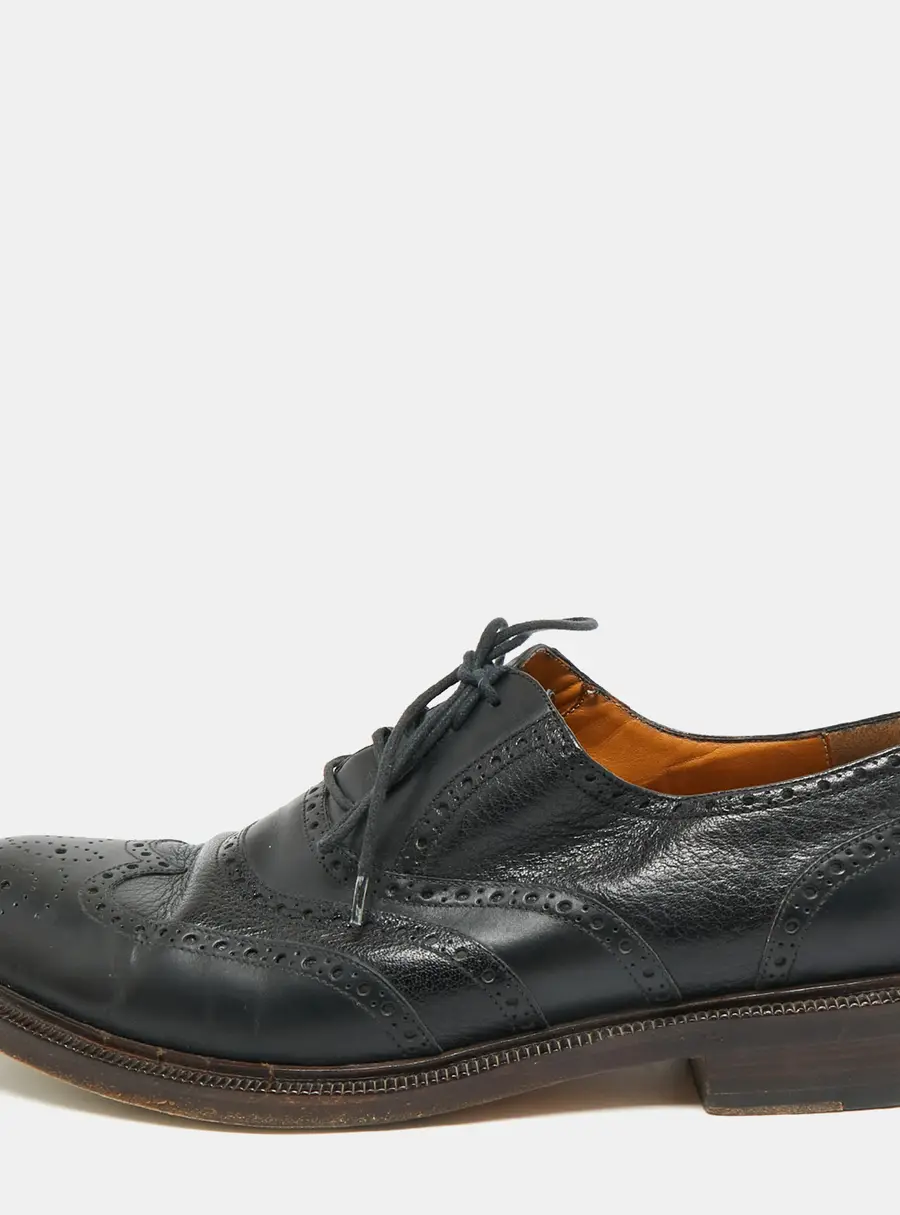 Gucci Size 45.5 Black Brogue Leather Lace Up Oxfords