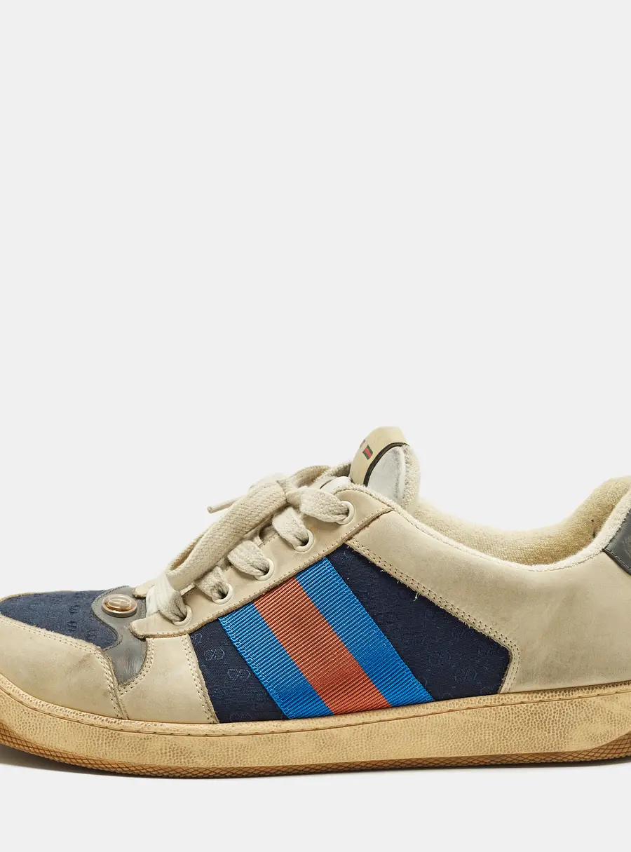 Gucci Screener Size 45 Multicolor Canvas and Nubuck Leather Web Low Top Sneakers
