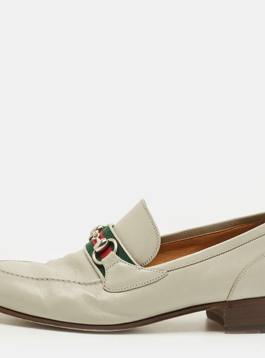 Gucci Horsebit Web Size 41.5 Light Grey Slip On Loafers