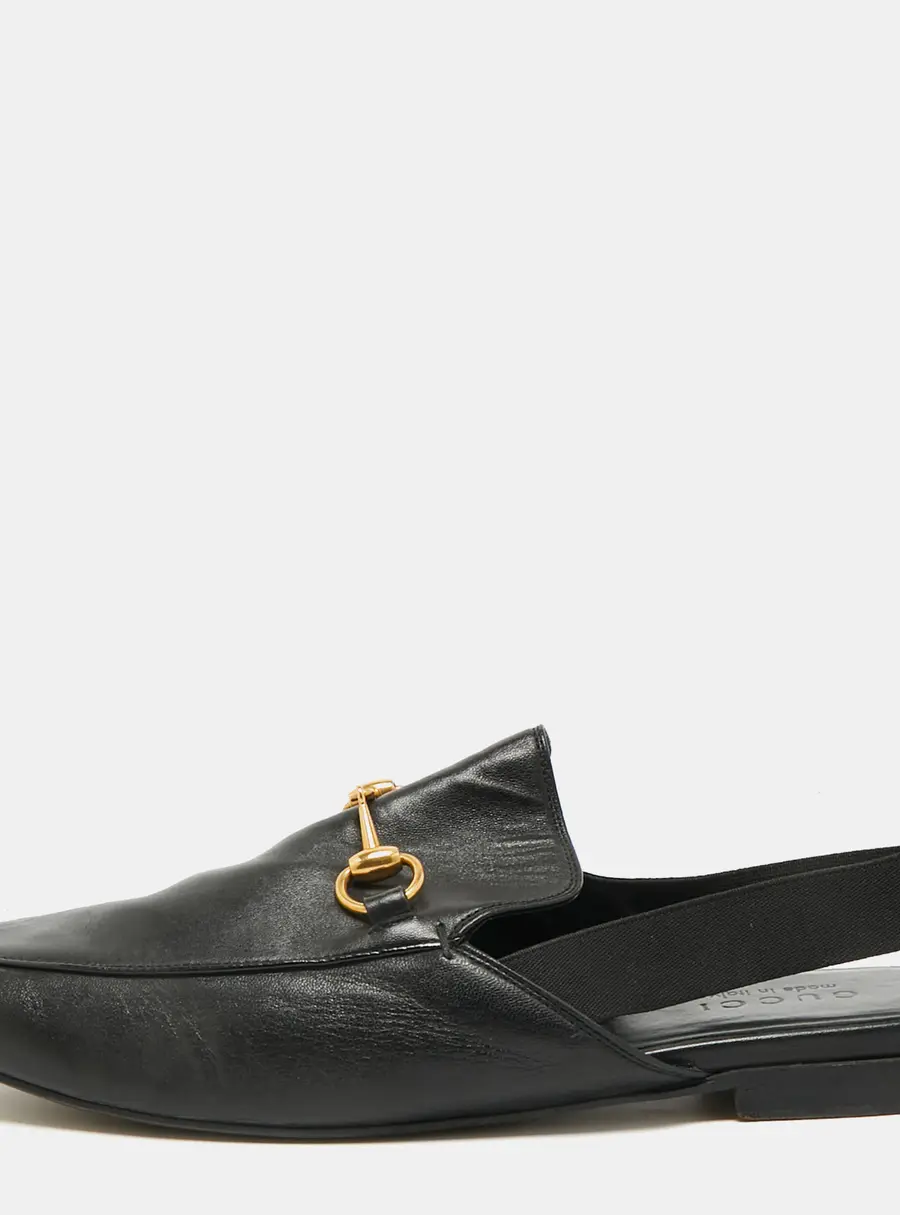 Gucci Horsebit Size 43.5 Black Leather Slingback Mules