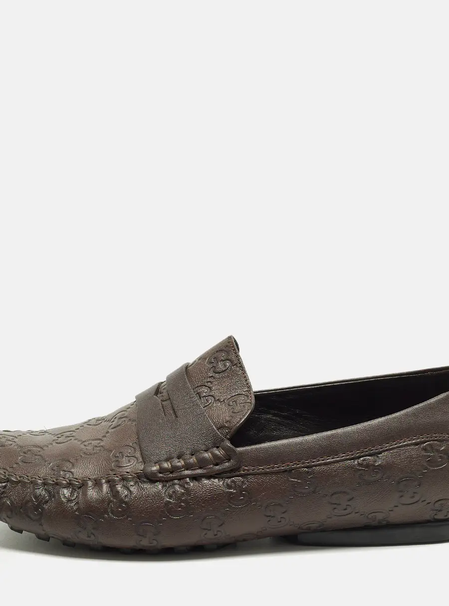 Gucci GG Interlock Size 43 Brown Leather Loafers