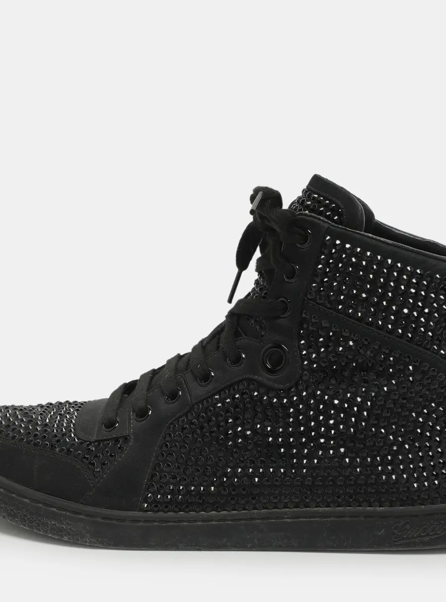 Gucci Coda Size 39.5 Black Crystals and Satin High Top Sneakers