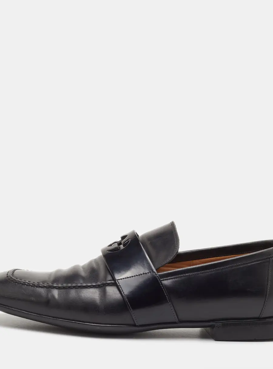 Gucci Interlocking GG Size 41.5 Black Leather Slip On Loafers