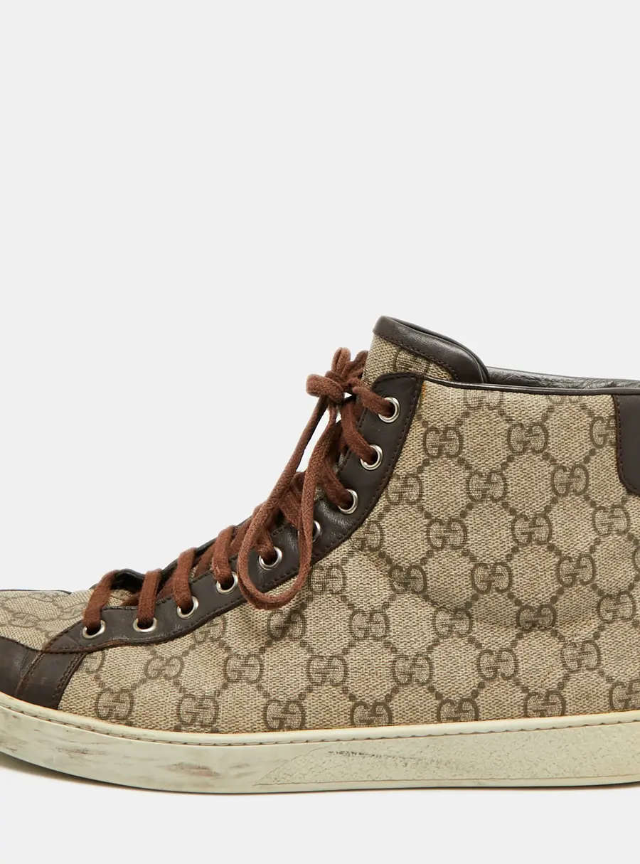 Gucci Brooklyn Size 44 Brown/Beige GG Canvas and Leather Supreme High Top Sneakers