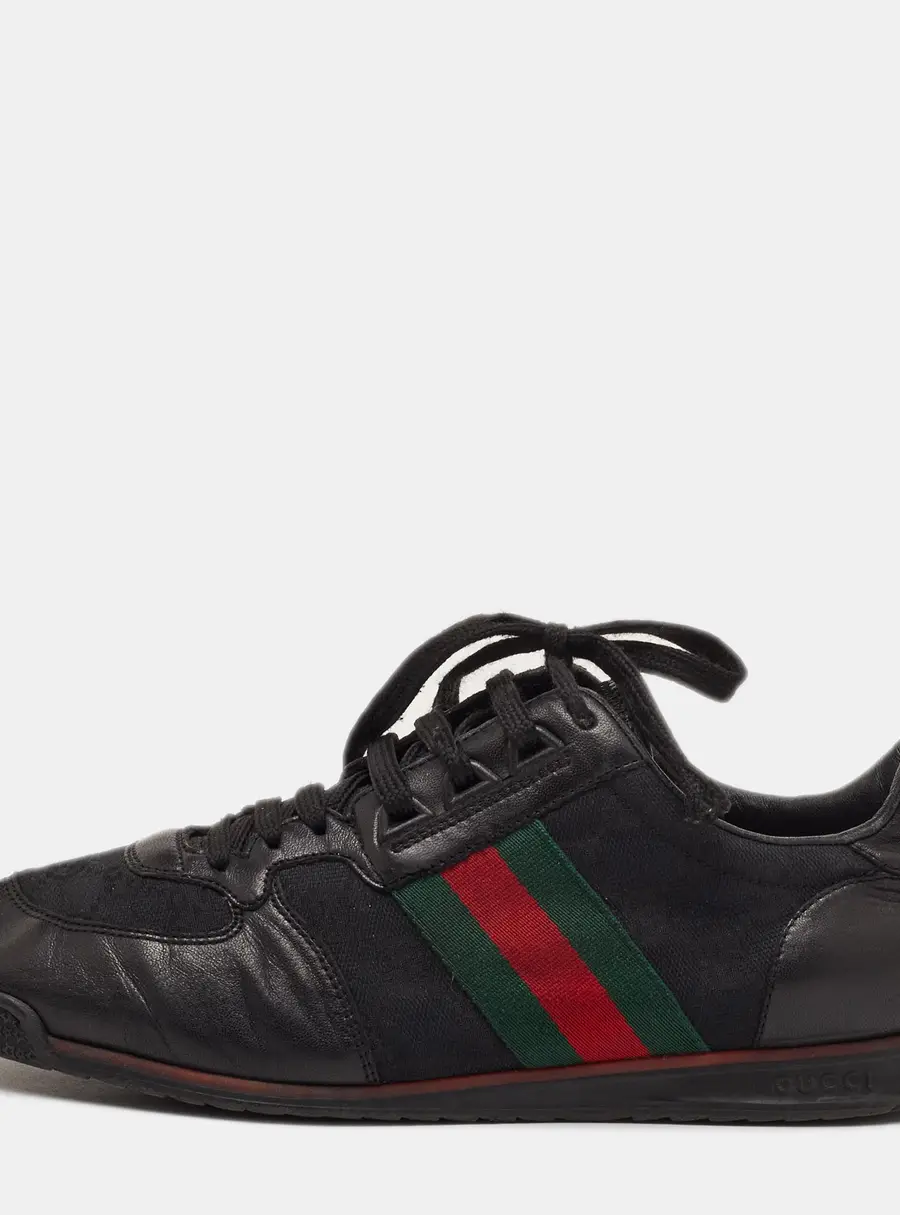 Gucci Size 40.5 Black GG Canvas and Leather Web Low Top Sneakers