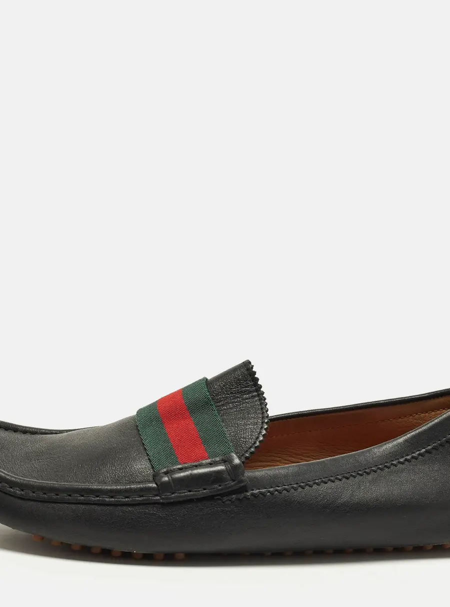 Gucci Web Size 43 Black Leather Slip On Driver Loafers