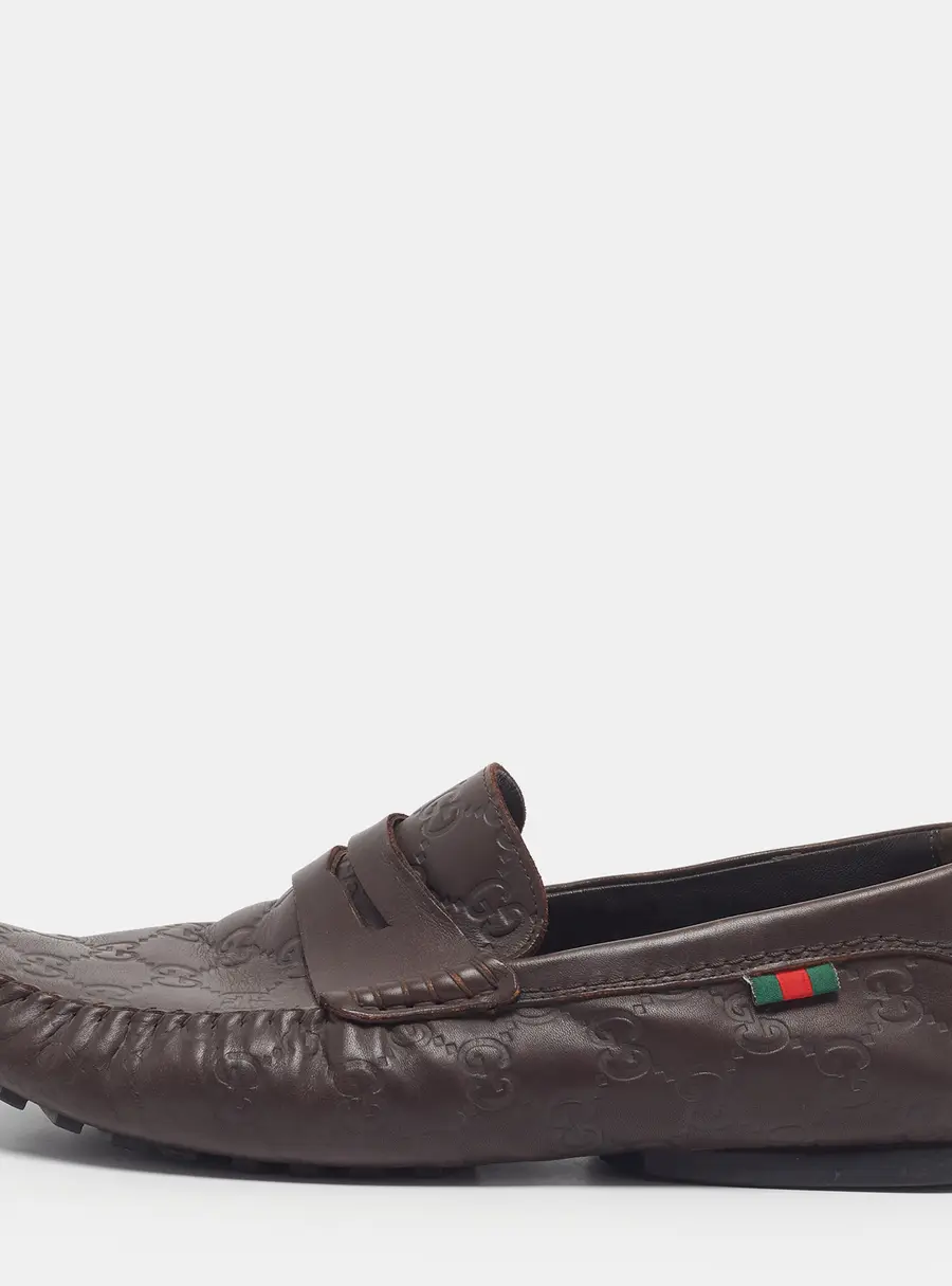Gucci Guccissima Size 43 Dark Brown Leather Slip On Penny Loafers