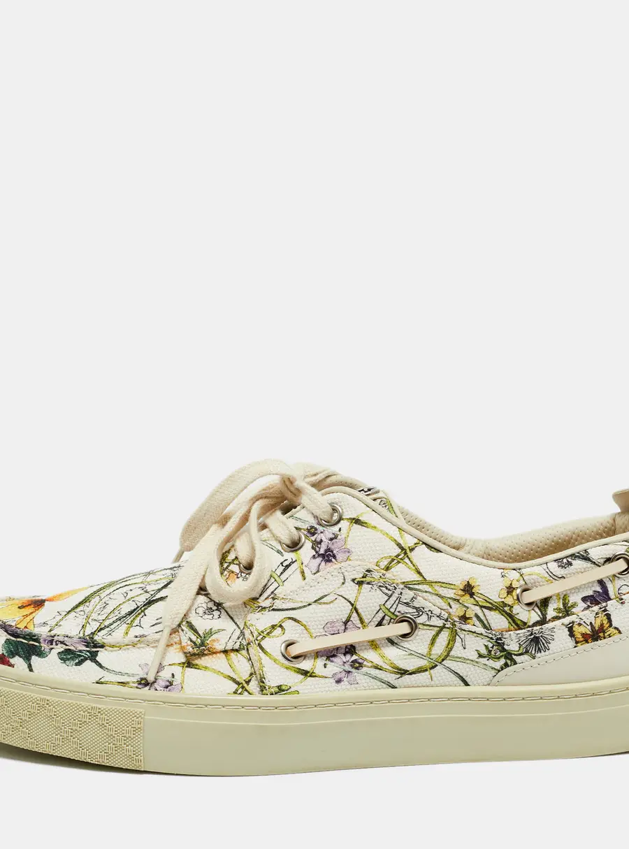 Gucci Size 41.5 Multicolor Floral Print Canvas and Leather Low Top Sneakers