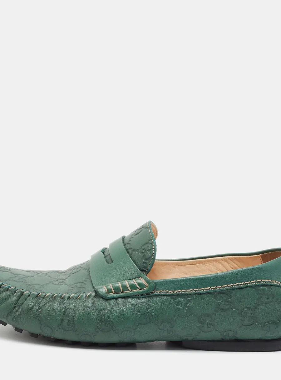 Gucci Guccissima Size 42.5 Green Leather Penny Loafers