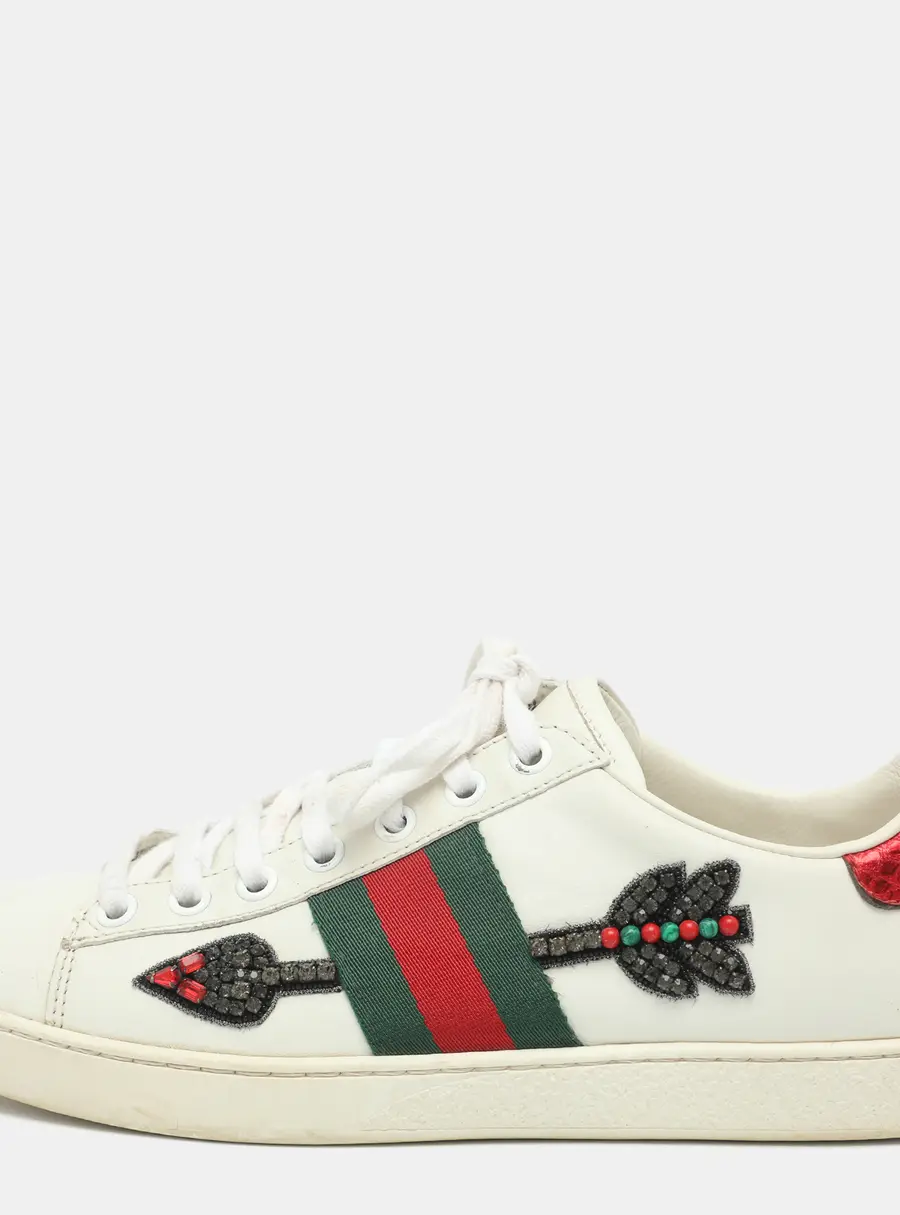 Gucci Ace Arrow Embellished Size 36.5 White Leather Low Top Sneakers
