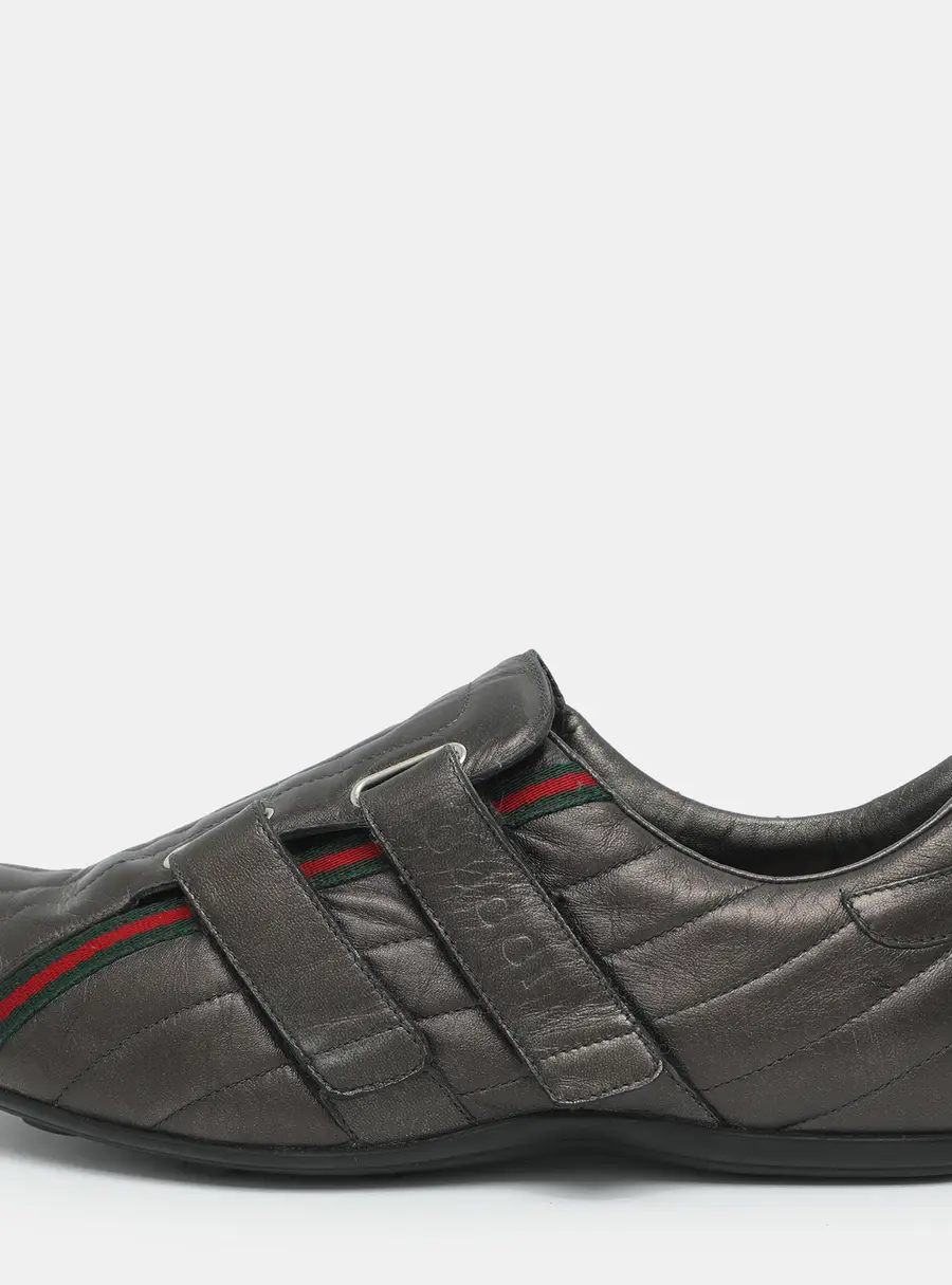 Gucci Size 41 Dark Grey Quilted Leather Velcro Slip On Sneakers