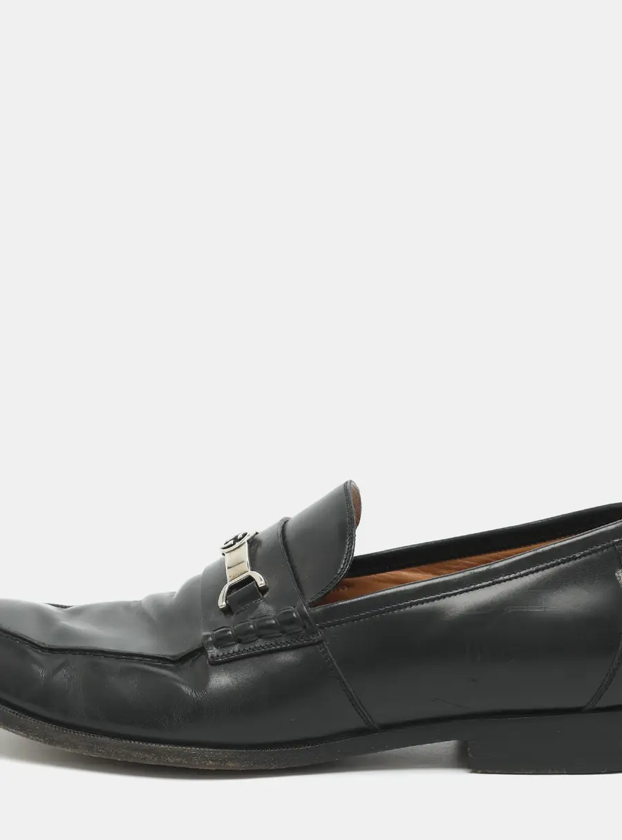 Gucci Interlocking G Size 45 Black Leather Loafers