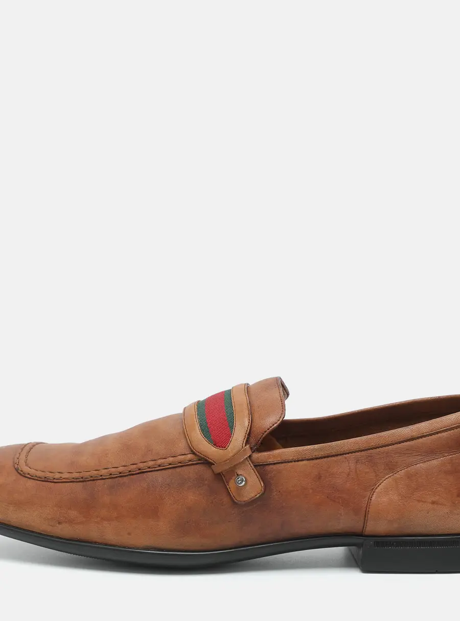 Gucci Vintage Web Size 45 Brown Leather Loafers